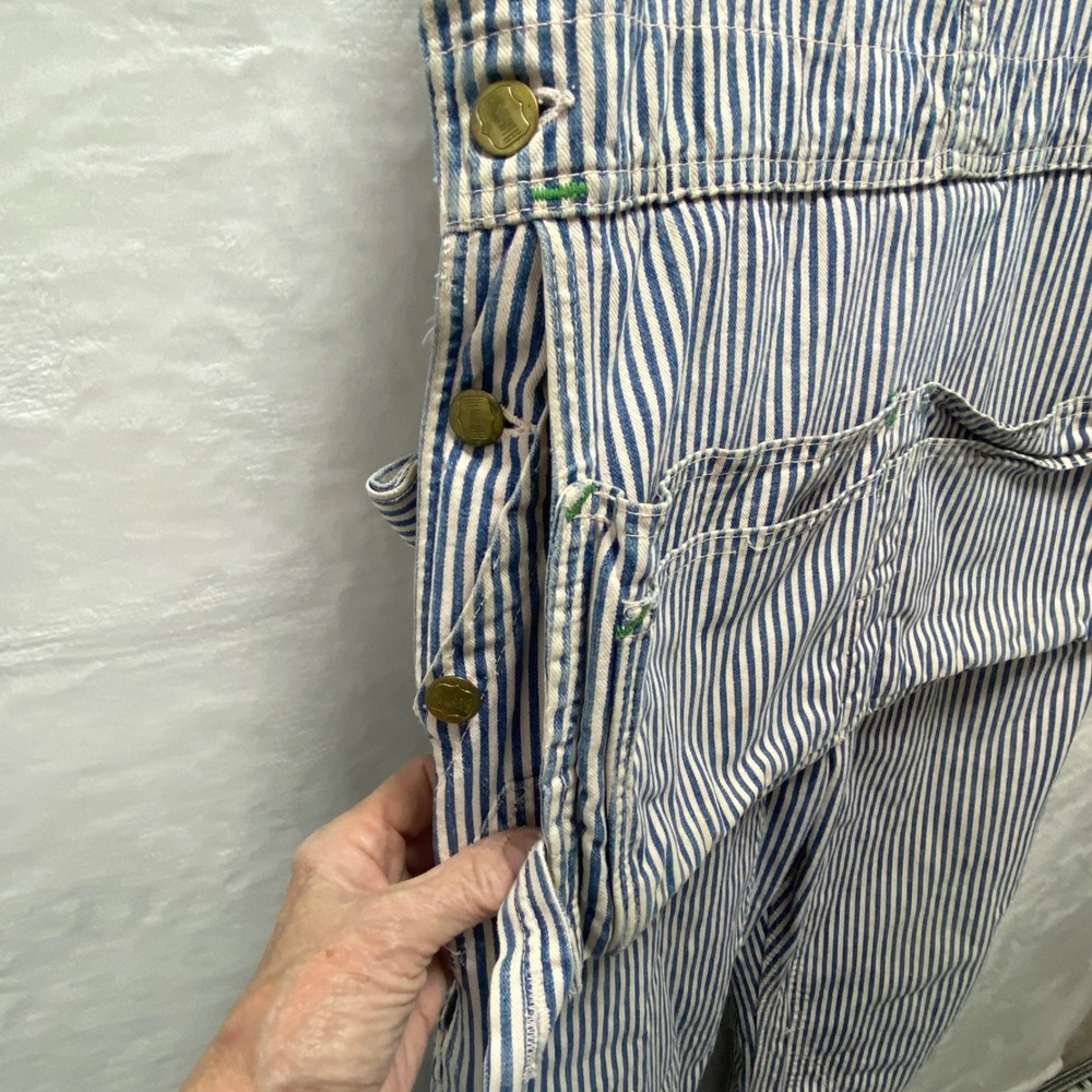 VTG 50s Big Smith Denim Striped Railroad Overalls Carpenter Bib Union Made USA - Picture 4 of 16